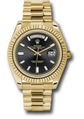 Rolex Yellow Gold Day-Date 40 Watch - Fluted Bezel - Black Baguette Diamond Dial - President Bracelet - 228238 bkbdp - Carbon Watch Company