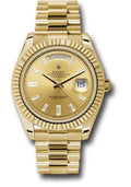 Rolex Yellow Gold Day-Date 40 Watch - Fluted Bezel - Champagne Baguette Diamond Dial - President Bracelet - 228238 chbdp - Carbon Watch Company