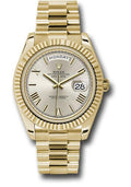 Rolex Yellow Gold Day-Date 40 Watch - Fluted Bezel - Silver Bevelled Roman Dial - President Bracelet - 228238 srp - Carbon Watch Company