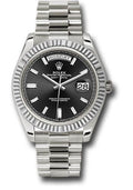 Rolex White Gold Day-Date 40 Watch - Fluted Bezel - Black Baguette Diamond Dial - President Bracelet - 228239 bkbdp - Carbon Watch Company