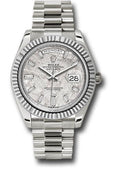 Rolex White Gold Day-Date 40 Watch - Fluted Bezel - Meteorite Baguette Diamond Dial - President Bracelet - 228239 mtdp - Carbon Watch Company