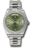 Rolex White Gold Day-Date 40 Watch - Fluted Bezel - Olive Green Bevelled Roman Dial - President Bracelet - 228239 ogrp - Carbon Watch Company