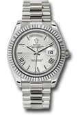 Rolex White Gold Day-Date 40 Watch - Fluted Bezel - Silver Quadrant Motif Bevelled Roman Dial - President Bracelet - 228239 sqmrp - Carbon Watch Company