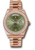 Rolex Everose Gold Day-Date 40 Watch - Everose Gold Bezel - Olive Green Bevelled Roman Dial - President Bracelet - 228345RBR ogrp - Carbon Watch Company