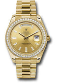 Rolex Yellow Gold Day-Date 40 Watch - Yellow Gold Bezel - Champagne Baguette Diamond Dial - President Bracelet - 228348RBR chbdp - Carbon Watch Company