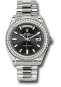 Rolex White Gold Day-Date 40 Watch - White Gold Bezel - Black Baguette Diamond Dial - President Bracelet - 228349RBR bkbdp - Carbon Watch Company
