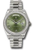 Rolex White Gold Day-Date 40 Watch - Bezel - Olive Green Bevelled Roman Dial - President Bracelet - 228349RBR ogrp - Carbon Watch Company