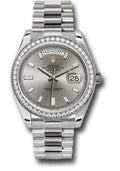 Rolex White Gold Day-Date 40 Watch - White Gold Bezel - Silver Baguette Diamond Dial - President Bracelet - 228349RBR sbdp - Carbon Watch Company