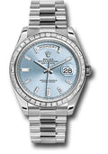 Rolex 950 Platinum Day-Date 40 Watch - Bezel - Ice Blue Baguette Diamond Dial - President Bracelet - 228396TBR ibbdp - Carbon Watch Company