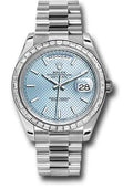Rolex 950 Platinum Day-Date 40 Watch - Bezel - Ice Blue Diagonal Motif Index Dial - President Bracelet - 228396TBR ibdmip - Carbon Watch Company
