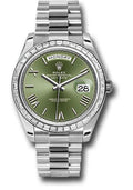 Rolex 950 Platinum Day-Date 40 Watch - Bezel - Olive Green Bevelled Roman Dial - President Bracelet - 228396TBR ogrp - Carbon Watch Company