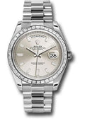 Rolex 950 Platinum Day-Date 40 Watch - Bezel - Silver Baguette Diamond Dial - President Bracelet - 228396TBR sbdp - Carbon Watch Company