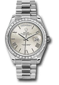 Rolex 950 Platinum Day-Date 40 Watch - Bezel - Silver Quadrant Motif Bevelled Roman Dial - President Bracelet - 228396TBR sqmrp - Carbon Watch Company