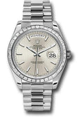 Rolex 950 Platinum Day-Date 40 Watch - Bezel - Silver Strip Motif Index Dial - President Bracelet - 228396TBR ssmip - Carbon Watch Company
