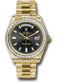 Rolex Yellow Gold Day-Date 40 Watch - Yellow Gold Bezel - Black Baguette Diamond Dial - President Bracelet - 228398TBR bkbdp - Carbon Watch Company