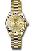 Rolex Yellow Gold Lady-Datejust 28 Watch - Fluted Bezel - Champagne Diamond Star Dial - President Bracelet - 279178 ch9dix8dp - Carbon Watch Company