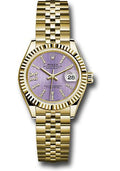 Rolex Yellow Gold Lady-Datejust 28 Watch - Fluted Bezel - Lilac Stripe Diamond Index Dial - Jubilee Bracelet - 279178 lils36dix8dj - Carbon Watch Company