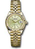 Rolex Yellow Gold Lady-Datejust 28 Watch - Fluted Bezel - Linden Green Strip Diamond Index Dial - Jubilee Bracelet - 279178 lings36dix8dj - Carbon Watch Company