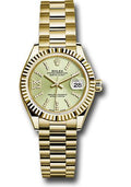 Rolex Yellow Gold Lady-Datejust 28 Watch - Fluted Bezel - Linden Green Strip Diamond Index Dial - President Bracelet - 279178 lings36dix8dp - Carbon Watch Company