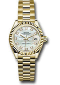 Rolex Yellow Gold Lady-Datejust 28 Watch - Fluted Bezel - Mother-of-Pearl Diamond Dial - President Bracelet - 279178 mdp - Carbon Watch Company