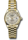 Rolex Yellow Gold Lady-Datejust 28 Watch - Fluted Bezel - Silver Diamond Star Dial - President Bracelet - 279178 s9dix8dp - Carbon Watch Company