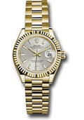 Rolex Yellow Gold Lady-Datejust 28 Watch - Fluted Bezel - Silver Index Dial - President Bracelet - 279178 sip - Carbon Watch Company