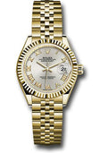 Rolex Yellow Gold Lady-Datejust 28 Watch - Fluted Bezel - Silver Roman Dial - Jubilee Bracelet - 279178 srj - Carbon Watch Company