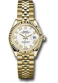 Rolex Yellow Gold Lady-Datejust 28 Watch - Fluted Bezel - White Roman Dial - Jubilee Bracelet - 279178 wrj - Carbon Watch Company