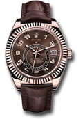 Rolex Everose Gold Sky-Dweller Watch - Chocolate Sunray Arabic Dial - Brown Leather Strap - 326135 cho - Carbon Watch Company