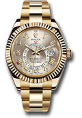 Rolex Yellow Gold Sky-Dweller Watch - Silver Sunray Roman Dial - Gold Bracelet - 326938 s - Carbon Watch Company