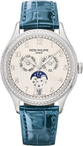 Patek Philippe Complications Annual Calendar Moon Phases White Gold Silver Dial - 4947G-010 - Carbon Watch Company