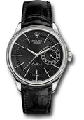 Rolex Cellini Date Watch - White Gold - Black Dial - Black Leather Strap - 50519 bkbk - Carbon Watch Company