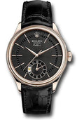 Rolex Cellini Dual Time Watch - Everose Gold - Black Dial - Black Leather Strap - 50525 bkbk - Carbon Watch Company