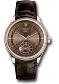 Rolex Cellini Dual Time Watch - Everose - Brown Dial - Brown Leather Strap - 50525 brbr - Carbon Watch Company