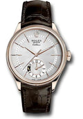 Rolex Cellini Dual Time Watch - Everose Gold - Silver Dial - Brown Leather Strap - 50525 sbr - Carbon Watch Company
