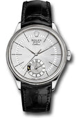 Rolex Cellini Dual Time Watch - White Gold - Silver Dial - Black Leather Strap - 50529 sbk - Carbon Watch Company