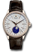 Rolex Cellini Moonphase Watch - Everose Gold - White Dial - Tobacco Leather Strap - 50535 wbr - Carbon Watch Company