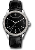Rolex Cellini Time Watch - White Gold - Black Dial - Black Leather Strap - 50609RBR bkdbk - Carbon Watch Company