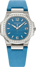 Patek Philippe Nautilus White Gold, Blue Wave Dial, 32mm - 7010G-013-001 - 2025 - Carbon Watch Company
