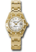 Rolex Yellow Gold Lady-Datejust Pearlmaster 29 Watch - 12 Diamond Bezel - Mother-Of-Pearl Diamond Dial - 80318 md - Carbon Watch Company