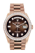 Rolex Day-Date 36 Brown Ombre Diamond Dial Diamond Bezel 18K Everose Gold President Watch 128345RBR - Carbon Watch Company