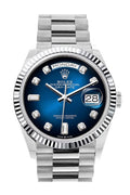 Rolex Day-Date 36 Blue Ombre Diamond Dial Fluted Bezel Platinum President Watch 128236 - Carbon Watch Company
