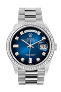 Rolex Day-Date 36 Blue Ombre Dial Diamond Bezel Platinum President Watch 128396TBR - Carbon Watch Company