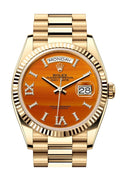Rolex Day-Date 36 Carnelian Dial Gold Fluted Bezel Yellow Gold Watch 128238 - Carbon Watch Company