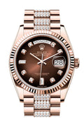 Rolex Day-Date 36 Brown Ombre Diamond Dial Fluted Bezel 18K Everose gold Diamond President Watch 128235 - Carbon Watch Company