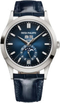 Patek Philippe Complications Annual Calendar Moon Phases White Gold Blue Baguette Diamond Dial | 5396G-017 - Carbon Watch Company