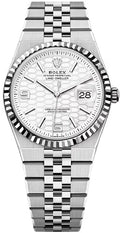 Rolex Land-Dweller 36 White Gold Oystersteel Intense White Honeycomb Motif Dial Fluted Bezel Flat Jubilee Bracelet 127234 - 2025 - Carbon Watch Company