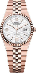 Rolex Land-Dweller 36 Everose Gold Intense White Honeycomb Motif Dial Fluted Bezel Flat Jubilee Bracelet 127235 - 2025 - Carbon Watch Company