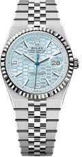 Rolex Land-Dweller 36 Platinum Ice Blue Honeycomb Motif Dial Fluted Bezel Jubilee Bracelet 127236 - 2025 - Carbon Watch Company