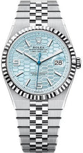 Rolex Land-Dweller 40 Platinum Ice Blue Honeycomb Motif Dial Fluted Bezel Jubilee Bracelet 127336 - 2025 - Carbon Watch Company